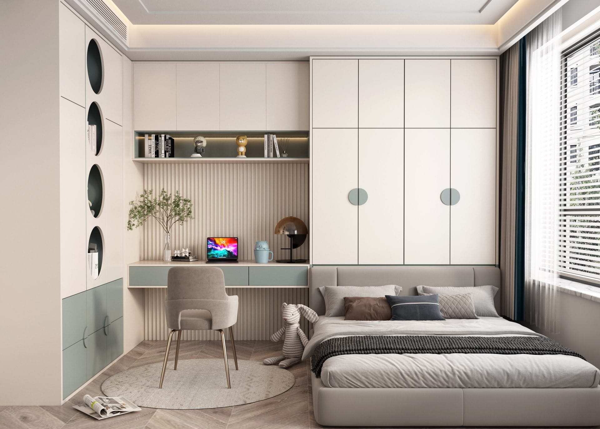 Space-Saving Bedroom With Desk and Bookcase - Image 3